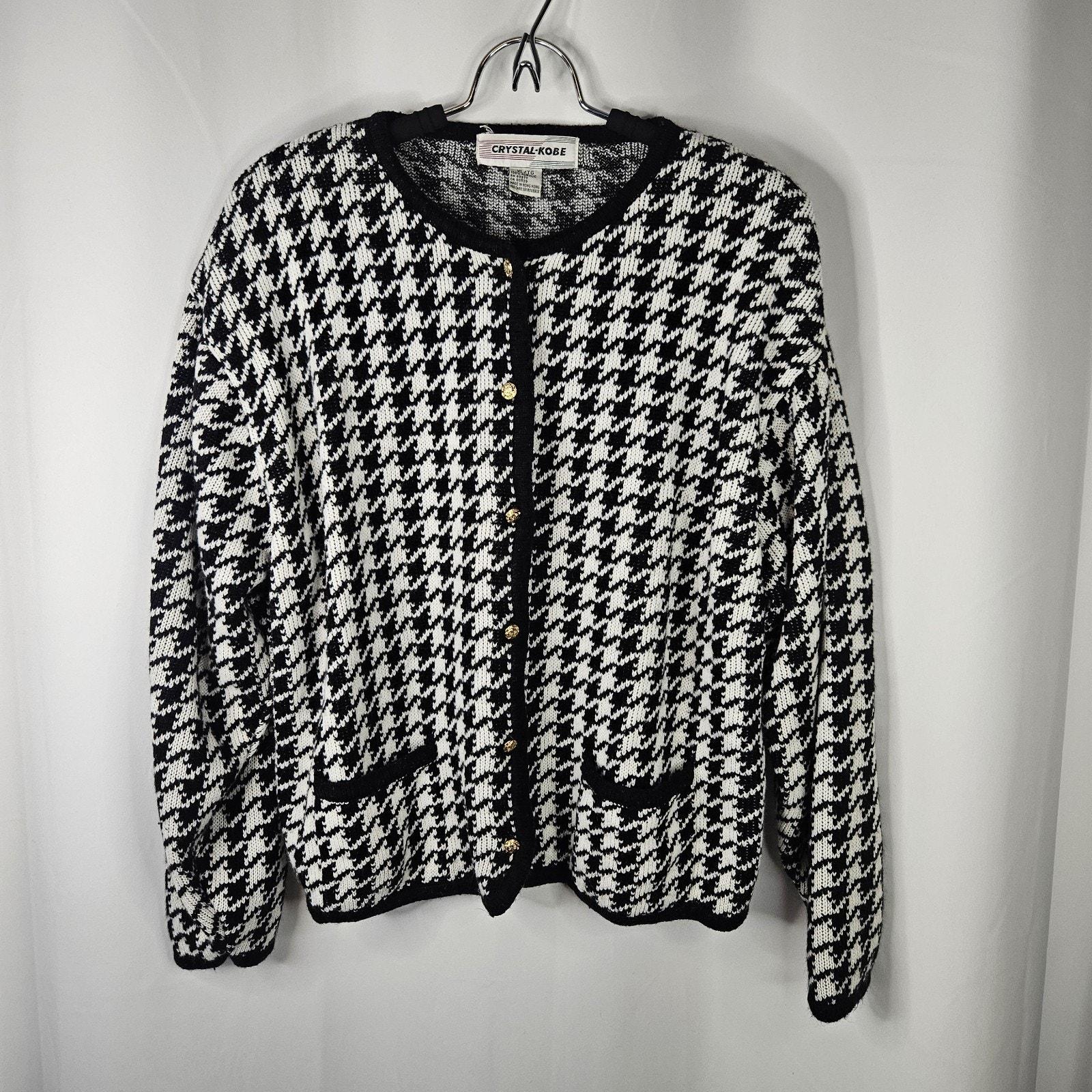Cardigan Femme Imprimé Pied-de-poule Beige Et Blanc, Taille M, Occasion Très Bon état
