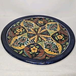 Vintage mexikanische Volkskunst Keramik handbemalte Wandbehang Platte 18,5 &quot;rundes dekoratives Tablett