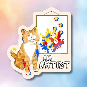 Autocollant mignon imperméable en vinyle avec chat d'artiste