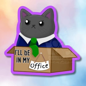 Autocollant mignon imperméable en vinyle de chat de bureau