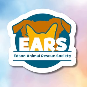 Pegatina de vinilo impermeable con el logotipo de rescate de animales EARS para recaudación de fondos benéficos