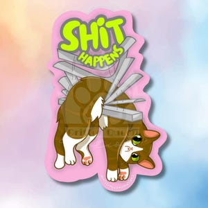 Sticker chat mignon imperméable en vinyle Sh*t Happens