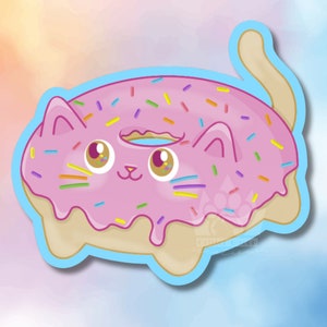 Autocollant mignon imperméable en vinyle avec chat donut