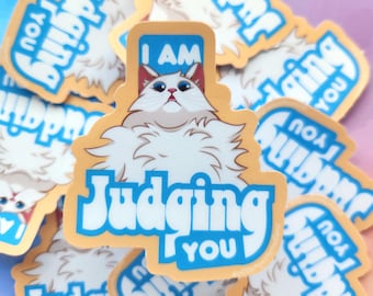 Pegatina de gato "Judging You" / Vinilo adhesivo impermeable