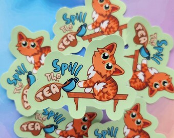 Pegatina de gato "Spill the Tea" / Vinilo decorativo impermeable