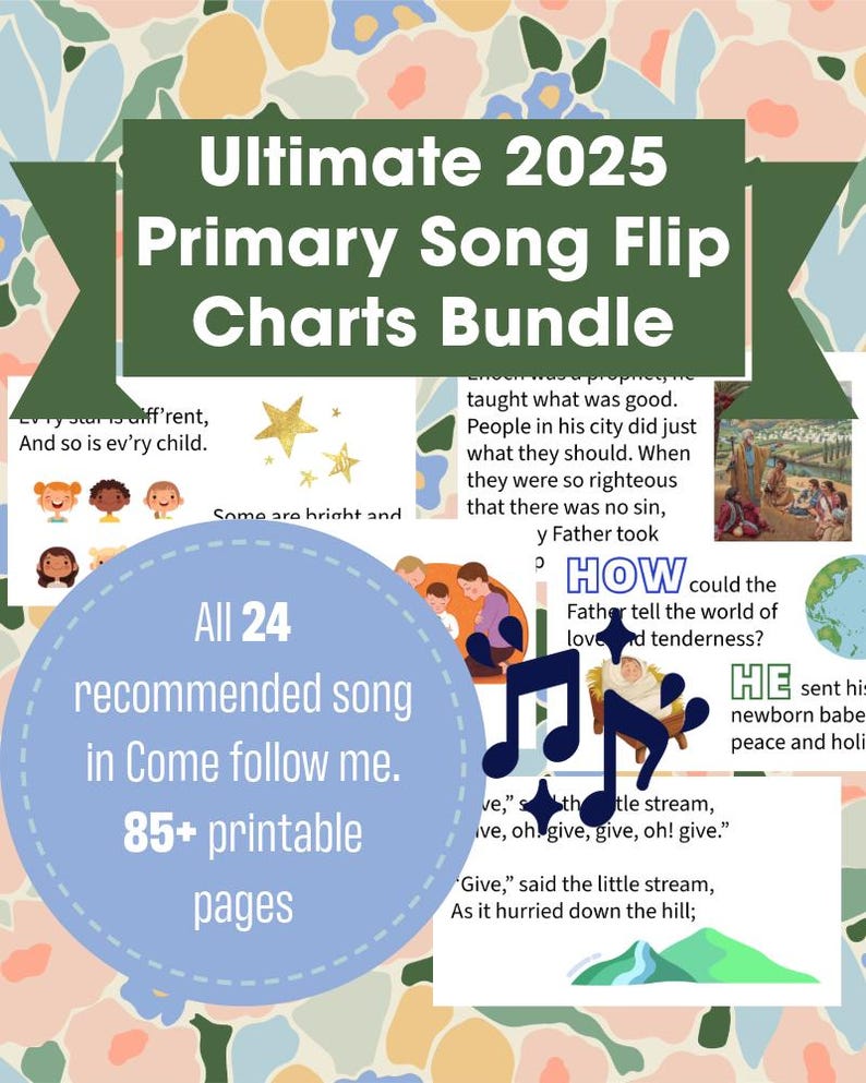 2025 LDS Primary Singing Time Flip Chart Bundle 24 Songs 85+ Pages Printable Digital