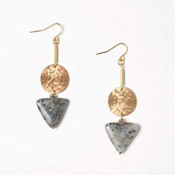 Spotted Quartz Triangle Earrings