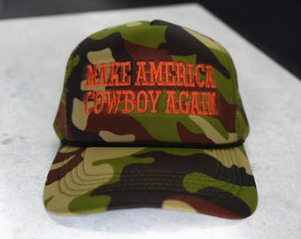 Camo Trucker Hat Make America Cowboy Again Western Snapback Trump Hat Country Patriotic Cap Cowboy Hat for Rodeo USA Style Nashville Hat