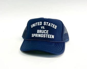 Bruce Springsteen vs USA Navy Blue Trucker Hat Bruce Springsteen fan gift idea for Rock Lovers Trucker Hat Gift Idea Rock Music Fan Concert