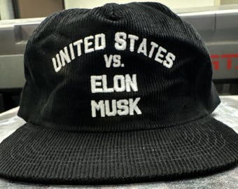 United States vs Elon Musk Trucker Hat USA Black Corduroy Cap Donald Trump Merch Adjustable Snapback Republican Apparel Gift for Trump fan
