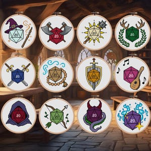 DnD D20-klassens tärningsmönster med korsstygn | Fantasy RPG-klasser PDF (nedladdning direkt)