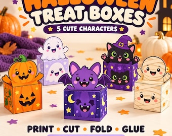 Scatole per dolcetti di Halloween: 5 lavoretti di carta a tema personaggi stampabili (PDF formato A4)