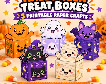 5 Halloween Treat Box Crafts | Print, Cut, Fold, Glue (PDF)