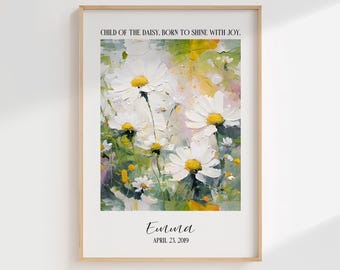 April Flower Of The Month, Daisy Painting, Personalized April Birth Flower, Monthly Birth Flower, Spring Blossom, Newborn Gift Ideas