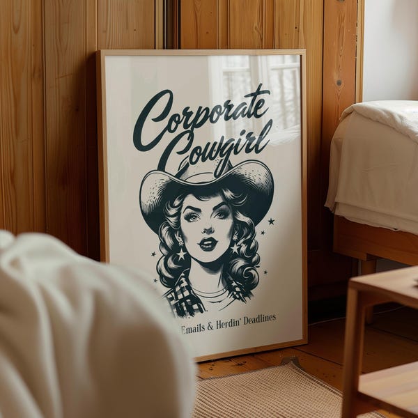 Corporate Cowgirl Cubicle Decor, Work From Home Print, New Job Gift, Urban Cowgirl Wall Art, New York Cowgirl Poster, Printable Office Art