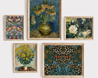 Floral gallery set, Antique reproduction art prints set, Colorful vintage illustrations, Flower wall art, Still life art decor, MAILED PRINT