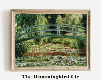 Claude Monet, Japanese footbridge - Vintage reproduction art print, Elegant antique painting, Japan wall art, Flower art decor, MAILED PRINT