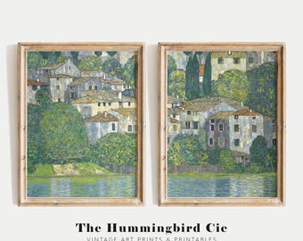 Gustav Klimt, Church in Cassone - Set of two, Vintage reproduction art print, Vibrant antique painting, Architecture wall art, MAILED PRINT