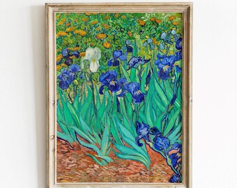 Vincent Van Gogh, Irises - Antique reproduction art print, Colorful vintage painting, Flower field wall art, Garden art decor, MAILED PRINT
