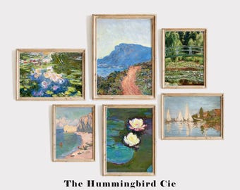 Claude Monet gallery set, Vintage reproduction art prints set, Vibrant antique paintings, Nautical wall art, Beach house decor, MAILED PRINT