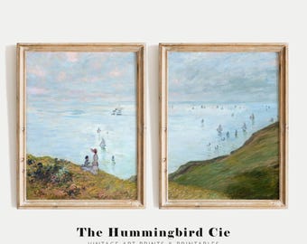 Claude Monet, Cliff At Pourville - Set Of Two, Antique reproduction art print, Vibrant Vintage painting, Seaside wall art, DIGITAL DOWNLOAD