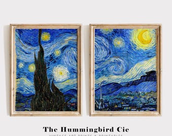 Vincent Van Gogh, Starry night - Set of two, Vintage reproduction art print, Colorful painting, Starry wall art, Night decor, MAILED PRINT