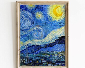 Vincent Van Gogh, Starry night - Vintage reproduction art print, Colorful antique painting, Starry wall art, Night art decor, MAILED PRINT