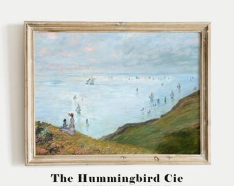 Claude Monet, Cliff At Pourville - Vintage reproduction art print, Colorful painting, Sailboat wall art, Nautical art decor, MAILED PRINT