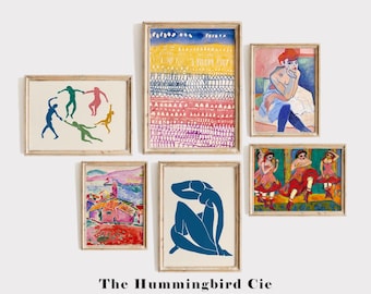 Mid century gallery set, Antique reproduction art prints set, Colorful vintage painting, Portrait wall art, Abstract decor, DIGITAL DOWNLOAD
