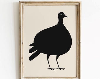 Black chicken print - Modern art print, Black and white illustration, Nature wall art, Abstract art decor, Animal drawing, DIGITAL DOWNLOAD