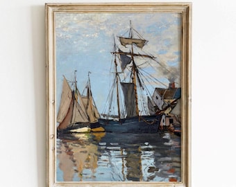 Claude Monet, Bateau dans le port de Honfleur - Antique reproduction art print, Harbor wall art, Cityscape art decor, DIGITAL DOWNLOAD