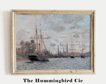 Claude Monet, The Seine near Rouen - Vintage reproduction art print, Vibrant painting, Sailboat wall art, Sailboat decor, DIGITAL DOWNLOAD