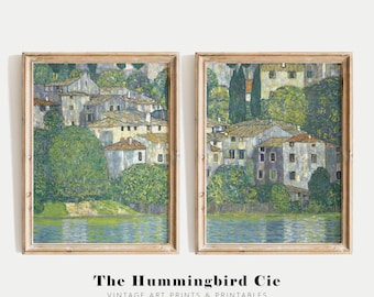Gustav Klimt, Church in Cassone - Set of two, Vintage reproduction art print, Rich tones painting, Art nouveau wall art, DIGITAL DOWNLOAD