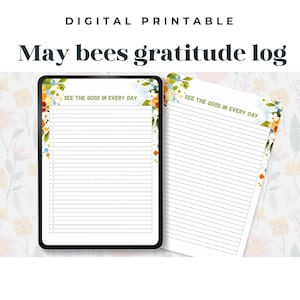 May bees gratitude log, I am grateful for, digital planning instant download, self care positivity, daily log, goodnotes, pdf & jpeg