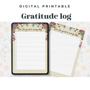 Vintage floral gratitude log, I am grateful for, digital planning instant download, self care positivity, daily log, goodnotes, pdf & jpeg