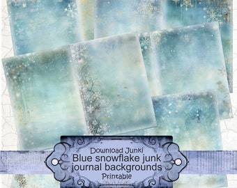 Blue snowflake background pages for junk journals digital download printable, DIY journal