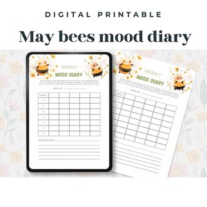 May bees week mood Tracker printable download, Journal Page, Weekly mood diary, mood Log, happiness, self care, instant download PDF & JPEG