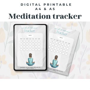 Meditation Tracker Monthly printable journal page, track mindfulness and wellness,  A4 A5 PDF and Jpeg instant download