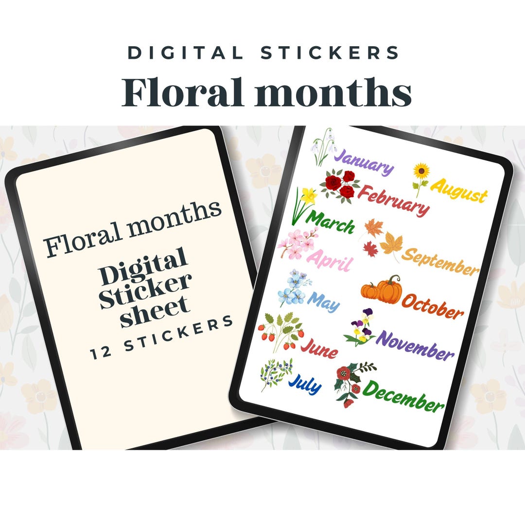 Floral Months Stickers - Goodnotes Digital Stickers for Digital ...