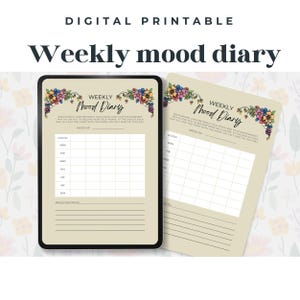 Vintage floral mood Tracker printable download, Journal Page, Weekly mood diary, mood Log, happiness, self care, instant download PDF & JPEG