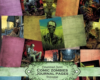 zombie, living dead, Halloween comic style horror junk journal digital download printable grimoire