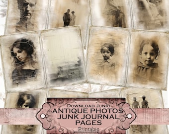 Antique photos, journal pages, junk journal digital download printable, neutral, grunge, old papers, dark, gothic, atmospheric,