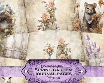 Spring garden pages, junk journal digital download printable, pastel, jpegs