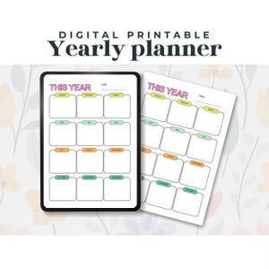 Yearly Planner, Printable Yearly Overview on One Page, Year At a Glance, Undated Minimalist Planner, colourful Annual Plan