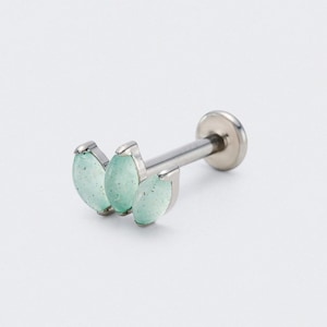 Grüner Aventurin Triple Marquise Titan Labret Ohrstecker in Silber für Tragus/Turm/Earlobe/Helix/Daith/Conch/Anti-Tragus/Geschenk/1Stk
