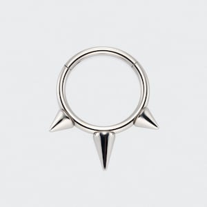 Anillo de titanio con triple segmento de punta y bisagra de 16 g en plata para nariz, lóbulo, tabique nasal, cartílago, hélix y daith. Hipoalergénico. Regalo.