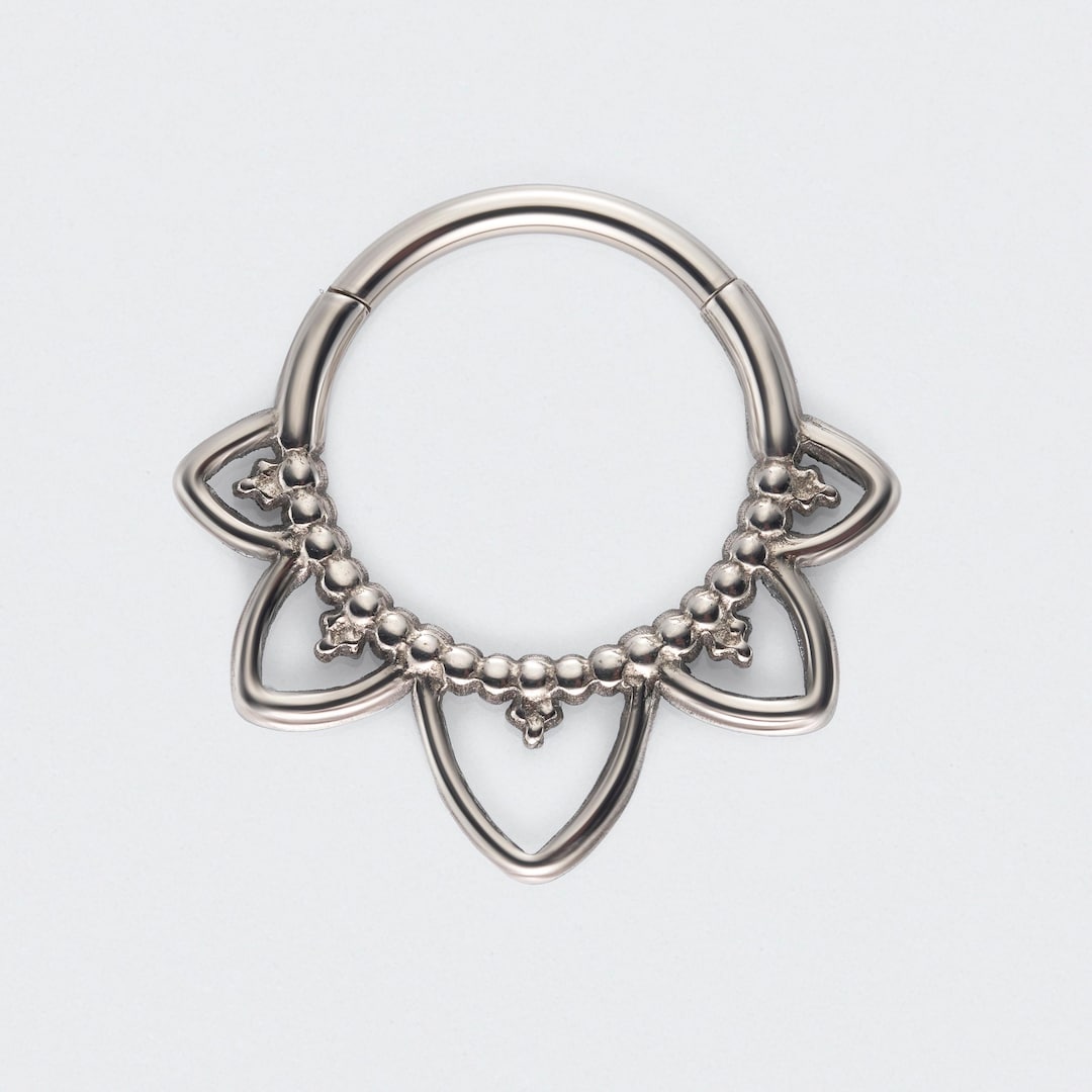 16G Floral Face Segment Clicker Ring in Silver - Titanium for Nose Ring ...