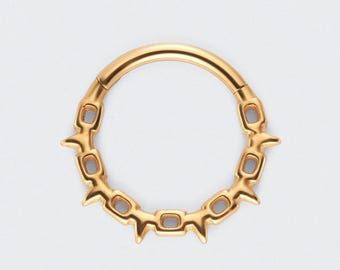 16G scharnierende segmentring met ketting en spikes in goud - titanium neusring/septum/kraakbeenring/helixring/daith/conch/hypoallergeen/cadeau