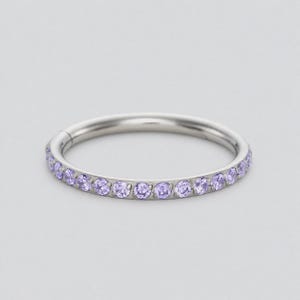16G Purple Crystal Side Paved Hinged Segment Hoop Ring in Silver - Titanium Nose Ring/Septum/Cartilage Hoop/Helix Hoop/Daith Hoop/Conch Hoop