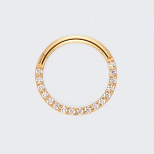Gold Segment Hinged Clicker Ring With CZ Front Facing 16g (1.2mm) ASTM F136 Titanium grade for Daith, Cartilage, Eyebrow, Helix, Septum